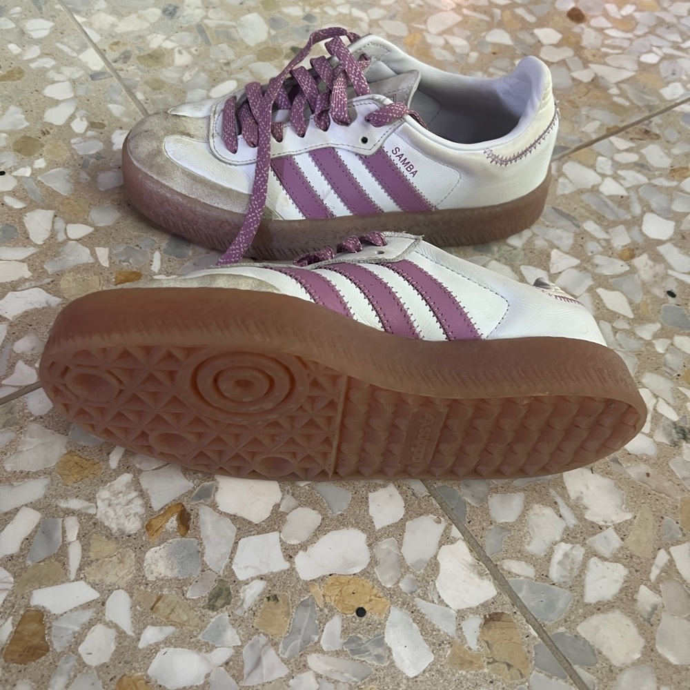 Adidas White and lavender samba Sneakers with Gum Sole
